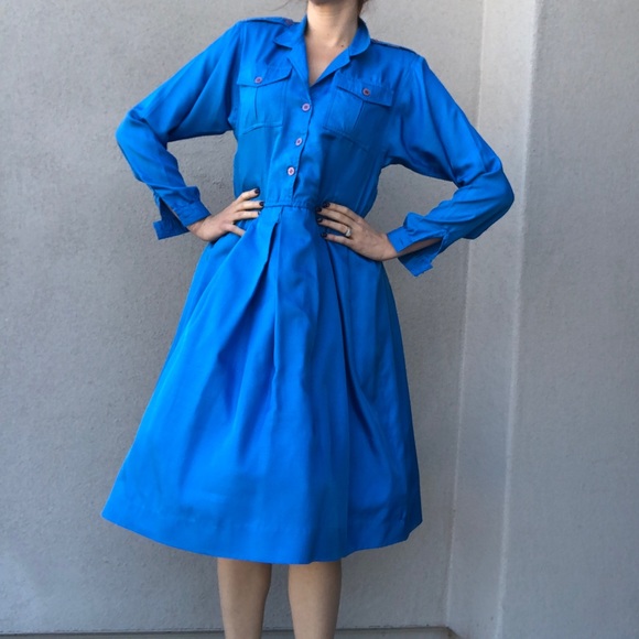 Vintage Leslie fay blue western square dress - Picture 2 of 14